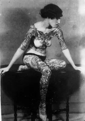 Vintage Photo Tattoo Model Woman Tattooist Weird Curiosity Cute Cool Antique 39B • $12.97