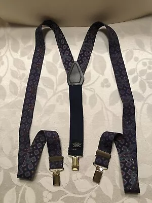Vintage Navy And Red Paisley Suspenders With Gold Clips Made In Dom. Republic • $9.99