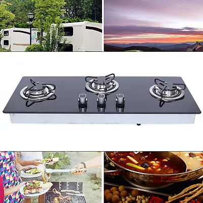 RV Boat Camper 3 Burners Caravan LPG Gas Stove Hob W/ Tempered Glass Durable US • $130.15