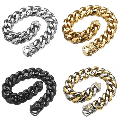 7 -11  High Polished Mens Stainless Steel Curb Cuban Chain Bangle Bracelet Gift • $9.97
