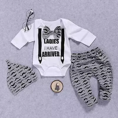 Newborn Baby Boys Long Sleeve T-Shirt+Pants+Hat Set Kids Toddler Casual Outfits • £8.69