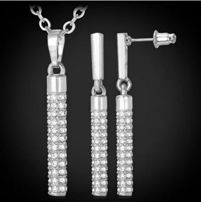 £3.35 • Buy Women 925 Silver Gold Crystal Earrings Necklace Set Gift Pendant Wedding Jewelry