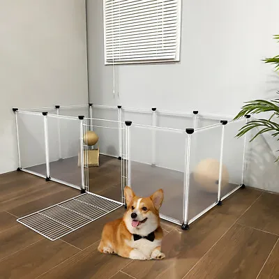 Clear Panels Pet Dog Play Pen Puppy Rabbit Playpen Detachable Cage Fence Kennel • £15.95