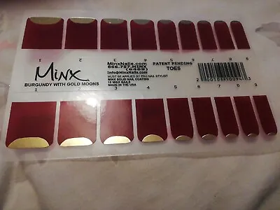 Burgandy With Gold Moons MINX PROFESSIONAL NAIL WRAPS NEW SALON QUALITY  • £12