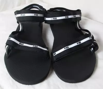 NEW Victoria Secret PINK Black Sandals Size L (9-10) #R1 • $17.99