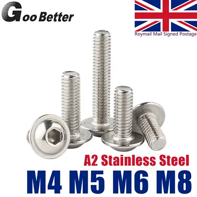 M4 M5 M6 M8 Flanged Button Head Screws Allen Key Socket Bolts A2 Stainless Steel • £2.70