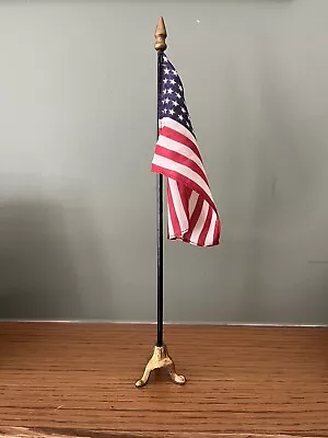 Vintage 48 Star Desk Flag W/ Metal Tri-Footed Base • $35