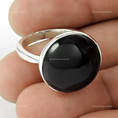 Birthday Gift For Her Natural Onyx Solitaire Ethnic Ring Size 6 925 Silver G3 • $25.45