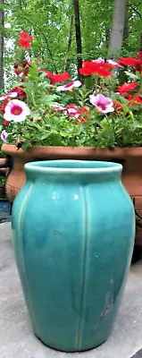 Vintage Arts & Crafts Style Zanesville Stoneware Co. 8-1/2  #837 Gloss Aqua Vase • $120