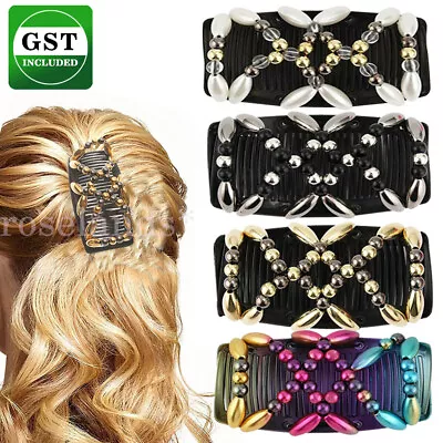 $6.57 • Buy Beaded Stretchy Easy Magic Hair Comb Elastic Double Hair Clip Hair Accessories
