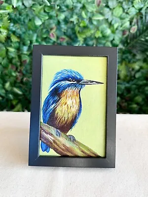 Kingfisher Oil Painting- FRAMED Realism Original Wildlife Bird Art Sale Decor • £60