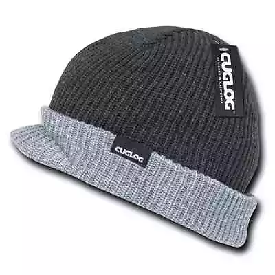 Cuglog Beanie Beanies 2 Tone GI Visor Ski Cap Caps Hat Winter Grey Charcoal • $14.50