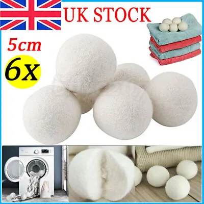 6X Reusable Wool Tumble Dryer Balls Home Natural Laundry Pactical Clean Set 5cm • £5.62