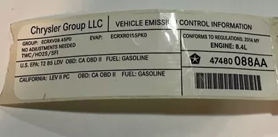 NOS 2014 Dodge Viper SRT OEM Emission Control Label 47480088AA Chrysler • $28.94