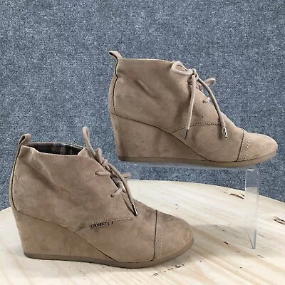 Bongo Boots Womens 8 M Lace Up Desert Wedge Ankle Bootie Brown Fabric Casual • $28.04