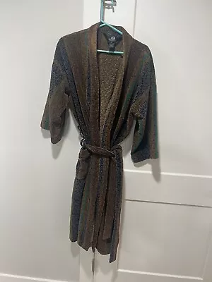 Mens Bath Robe L/xl Size Vintage Brown Navy Stripe Terry Thick Tie Luxury • $45