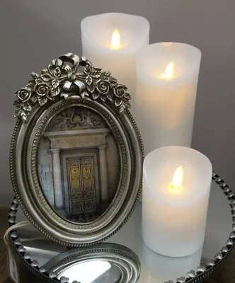£14.99 • Buy White LED Pillar Candles Flickering Flame Real Wax Timer + Batteries Choose Type