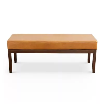 Kimberly Mid-Century Modern Genuine Leather Upholstered Bench In Dark Tan • $251.89