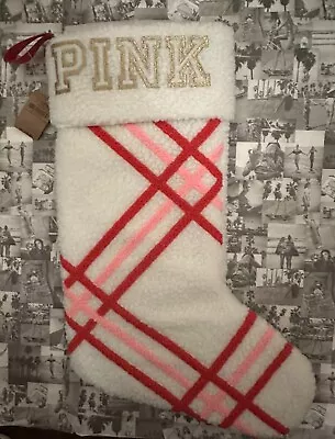 NWT Cute Victoria's Secret PINK Christmas Holiday Stocking Red White & Pink 2022 • $14.75