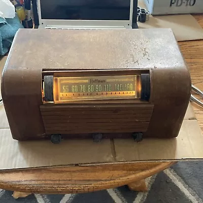 Vintage Antique Hoffman Wood Vacuum Tube Radio - Working But Needs TLC ! Look ! • $59.99