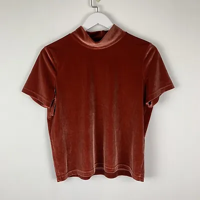 Madewell Womens Medium Velour Crop Top Mock Neck Short Sleeves Burnt Orange • $17.46