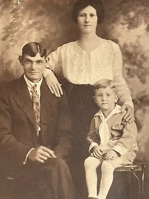 CG) Photograph 1910-20's Family Photo Portrait Mom Boy Strange Looking Dad • $14.97