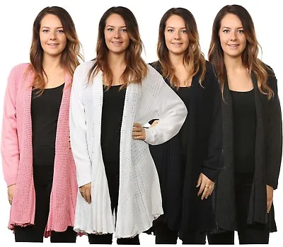 £11.99 • Buy Ladies Women's Knitted Waterfall Cardigans Tops Sweaters Full Sleeves Plus Sizes