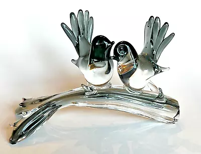 Murano Italy Art Glass 2 Gray Love Birds On A Branch Sculpture Figurine Puccini? • $233.74