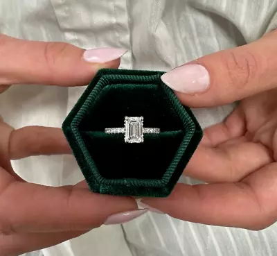 IGI Certified Diamond Emerald Women Ring F VS2 3.2 Ct Lab Created 14K White Gold • $4299.99