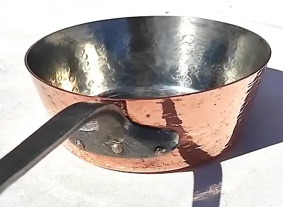 Vintage 8.9in French Copper Saute Pan Hammered Made In France Tin Lining 2mm 4lb • $145