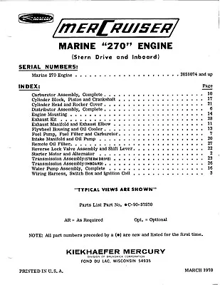 1970 Mercury MerCruiser 270 Engine & Stern Drive Parts Manual List C-90-57570 • $19.99