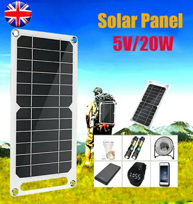 £7.99 • Buy 20W Solar Panel 5 Volt Trickle Battery Charger For Car Van Caravan Boat Kit UK