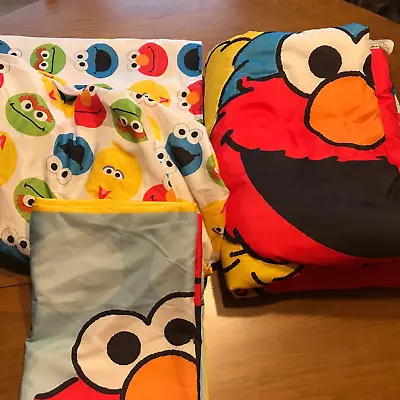 Sesame Street Elmo Big Bird Crib Toddler Quilt Pillow Case Flat Fitted Sheet Set • $19.99