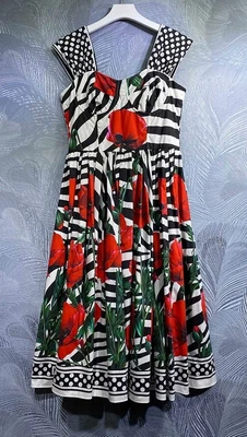 $229.95 • Buy Italian Designed 100% Cotton Zebra & Poppy Polka Dot DG Midi Dress S M L XL