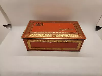 Vintage Johnston's Chocolate Advertising Tin Candy Box W/Hinged Lid Orange/Gold • $8.49