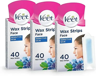 VEET Wax Strips For Sensitive Skin Face For Women 3 Packs X 40 Strips • £24.29