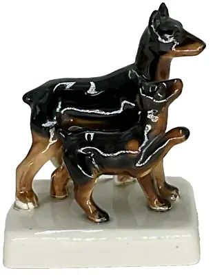 Vintage Hand-Painted Doberman Pinscher & Puppy Figurine-Made In Japan • $34.59