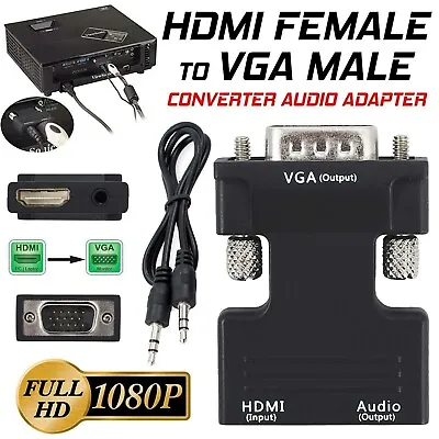 £2.95 • Buy 1080P HDMI Female To VGA Male Adapter With Audio Output Cable Converter Cord UK