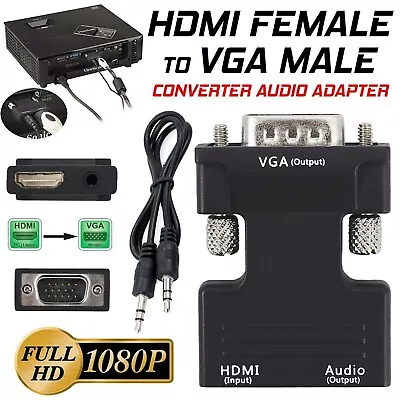 1080P HDMI Female To VGA Male Adapter With Audio Output Cable Converter Cord UK • £3.33