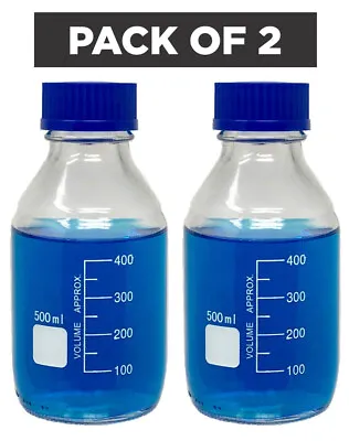 500ml Glass Round Media Storage Bottles With GL45 Screw Cap Borosilicate Glass • $19.99