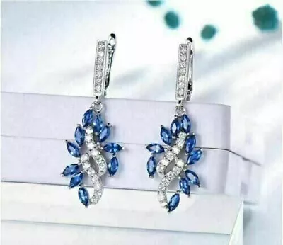 3Ct Marquise Cut Lab Created Sapphire Drop/Dangle Earrings 14K White Gold Plated • $107.99