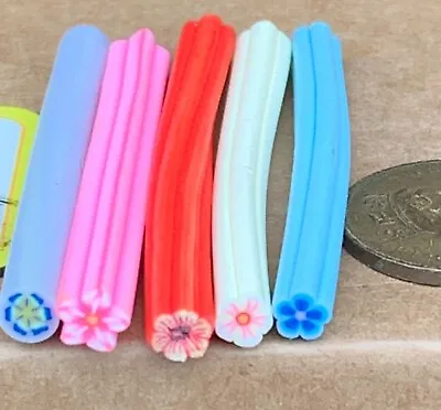 5 Assorted Flowers Fimo Canes Nail Art Tumdee 1:12 Scale Dolls House Set B • $1.25