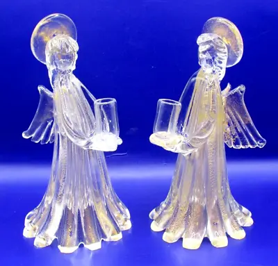 Vintage MURANO Angel Candle Holders With Gold Flecks 8  Beautiful! • $189