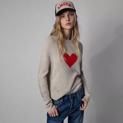 Zadig Voltaire Round Neck Heart Pattern Jacquard Design Knitted Sweater Top • £67.20