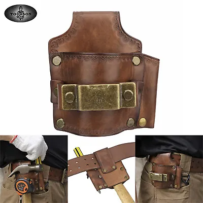 TOURBON Leather Tool Belt Pouch Hammer Tape Measure Pencil Holder 3-in-1 Pocket • $23.39