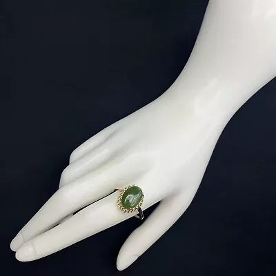 Large Raised Cage Cabochon Green Jadite 14K Yellow Gold Statement Ring Size 12 • £498.70