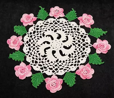 $11.50 • Buy Vintage Antique Hand Crocheted Lace Doily Tablecloth 11  Roses 1940s Design