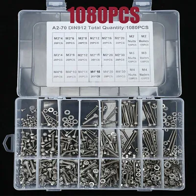 1080*M2 M3 M4 Screw Bolts Nuts & Washer Set Hex Head Cap Stainless Steel Kit • £13.29