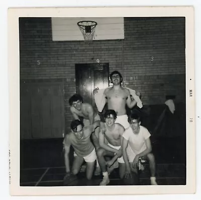 # 6 Vintage Photo 1970 Shirtless  Frat Boys Men Posing In Gym Snapshot Gay • $14.95