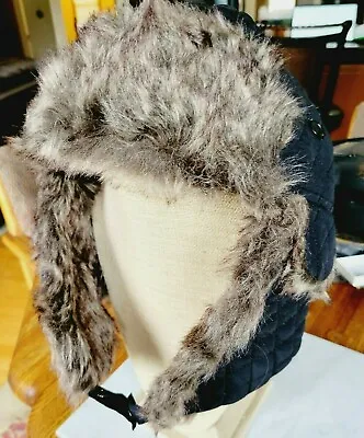 Elmer Fudd Trapper Hat Black Quilted Faux Fur Inside One Size Fits Most • $18.99